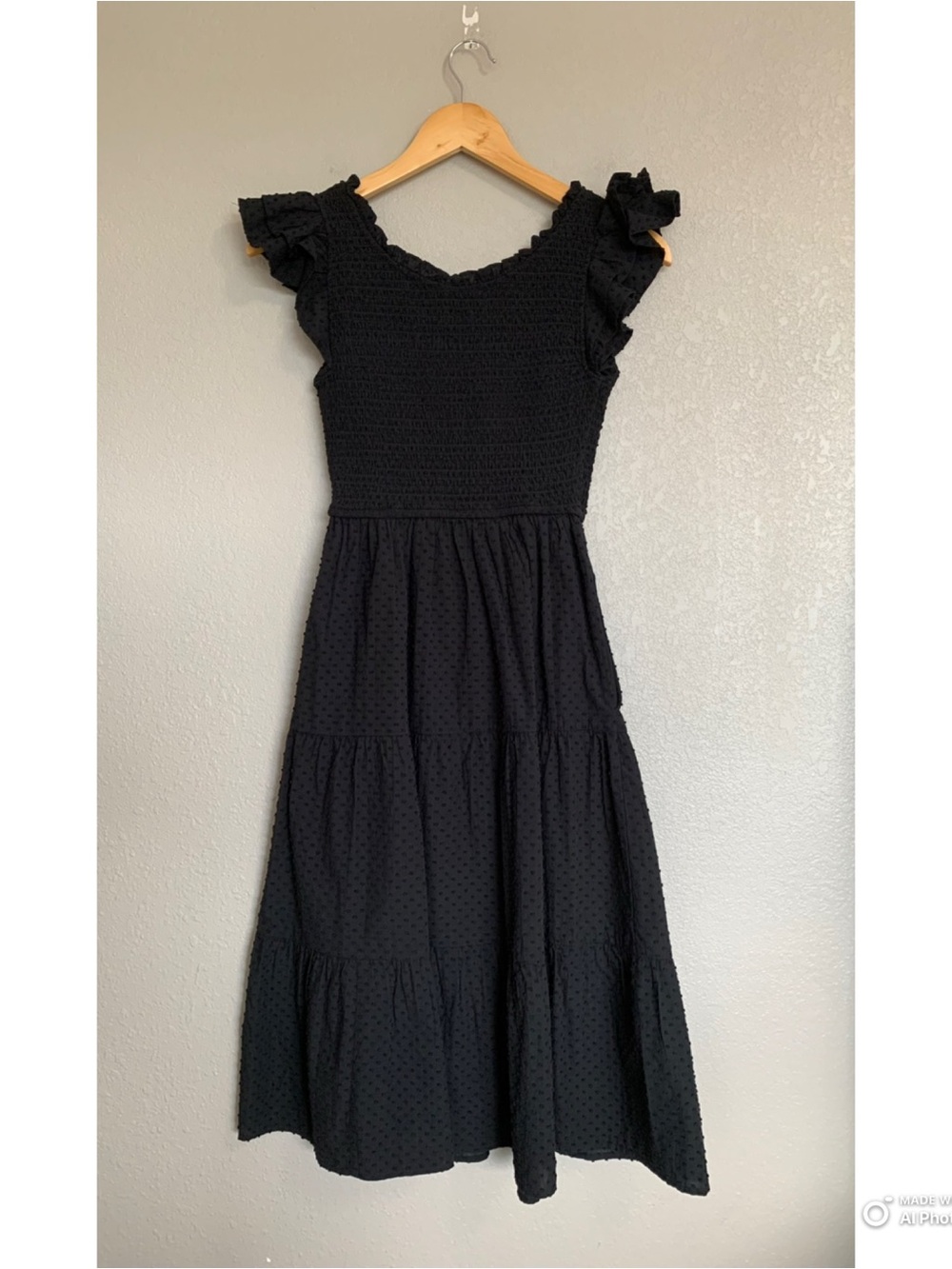 J Crew Factory Petite Black Swiss Dot Flutter Sleeve Midi Dress NWT Cottagecore - Picture 9 of 16